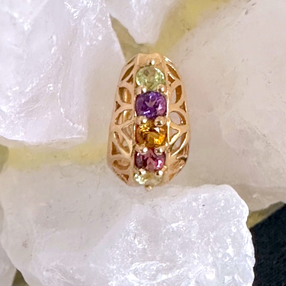 Genuine 14K & multi gemstone EUC hinged huggie hoop earrings. - Picture 2 of 5